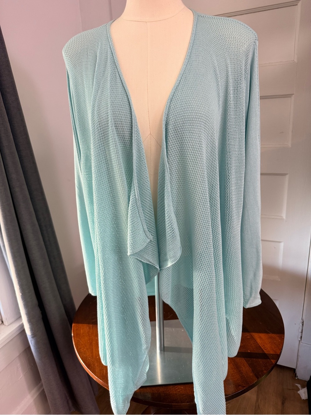 Light Aqua Open-Front Women's Knit Cardigan